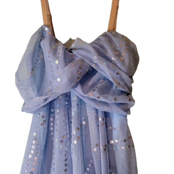 Girls Dressy Dress Light Blue Sleeveless Sequin Tulle Easter Weddings Specials - Picture 3 of 5